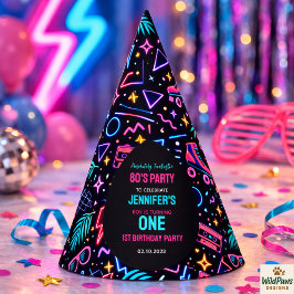 Modern Retro Neon 80’s 1st Birthday Party パーティーハット