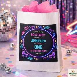 Modern Retro Neon 80’s 1st Birthday Party フェイバーバッグ