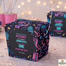 Modern Retro Neon 80’s 1st Birthday Party フェイバーボックス