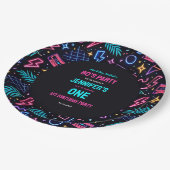 Modern Retro Neon 80’s 1st Birthday Party ペーパープレート (アングル)