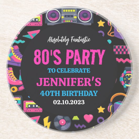 Modern Retro Neon 80’s Birthday Party for Adults コースター (正面)