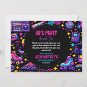 Modern Retro Neon 80’s Birthday Party for Adults サンキューカード (正面)