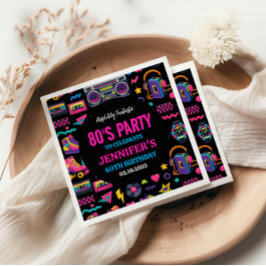 Modern Retro Neon 80’s Birthday Party for Adults スタンダードカクテルナプキン