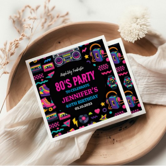 Modern Retro Neon 80’s Birthday Party for Adults スタンダードカクテルナプキン