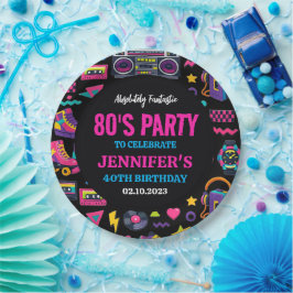 Modern Retro Neon 80’s Birthday Party for Adults ペーパープレート