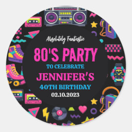 Modern Retro Neon 80’s Birthday Party for Adults ラウンドシール