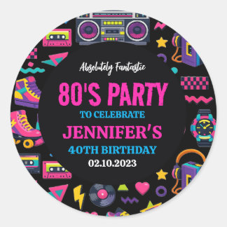 Modern Retro Neon 80’s Birthday Party for Adults ラウンドシール