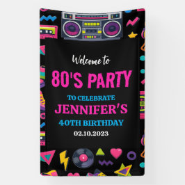 Modern Retro Neon 80’s Birthday Party for Adults 横断幕