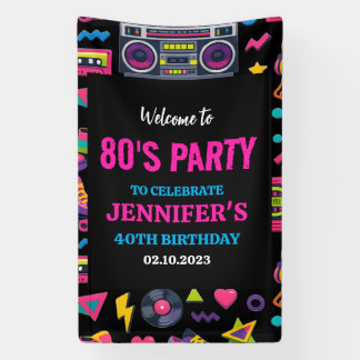 Modern Retro Neon 80’s Birthday Party for Adults 横断幕
