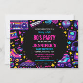 Modern Retro Neon 80’s Birthday Photo for Adults 招待状 (正面)