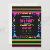 Modern Retro Neon 80's Birthday Party 招待状 (正面)