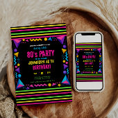 Modern Retro Neon 80's Birthday Party 招待状
