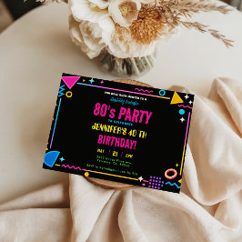 Modern Retro Neon 80's Birthday Party 招待状