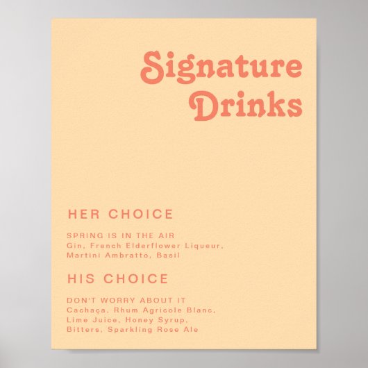 Modern Retro | Orange Cream Signature Drinks Sign ポスター (正面)