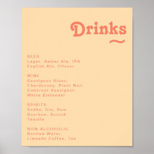 Modern Retro Orange Cream Wedding Drinks Menu Sign ポスター