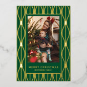 Modern Retro Ornament Pattern Photo Christmas 箔シーズンカード (正面)
