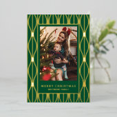 Modern Retro Ornament Pattern Photo Christmas 箔シーズンカード (立ち正面)