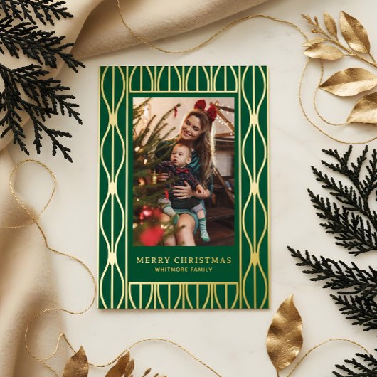 Modern Retro Ornament Pattern Photo Christmas 箔シーズンカード