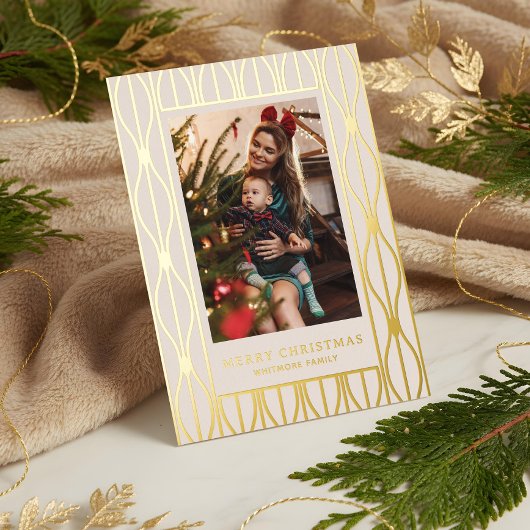 Modern Retro Ornament Pattern Photo Christmas 箔シーズンカード
