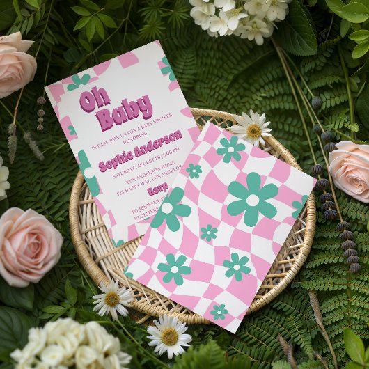 Modern Retro Pastel Oh Baby Shower Invitation 招待状
