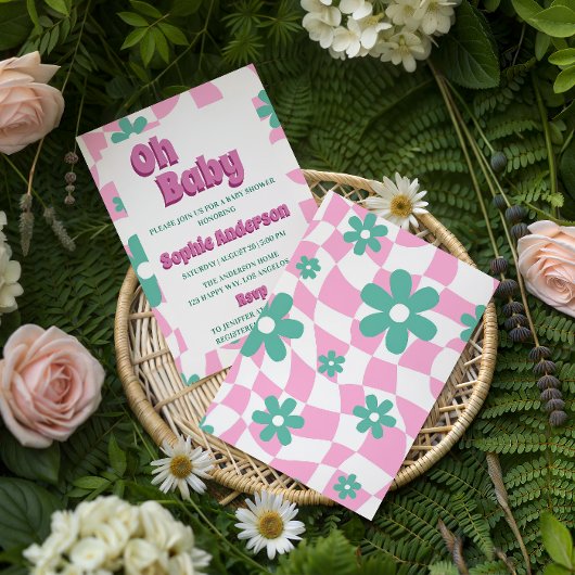 Modern Retro Pastel Oh Baby Shower Invitation 招待状