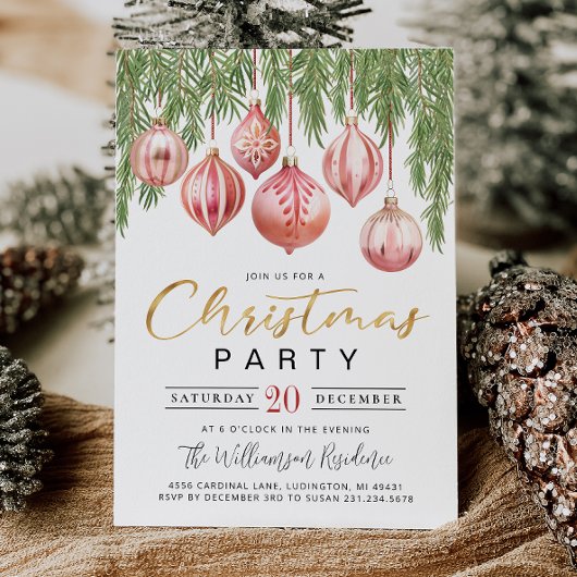 Modern Retro Pink Christmas Party Invitation 招待状