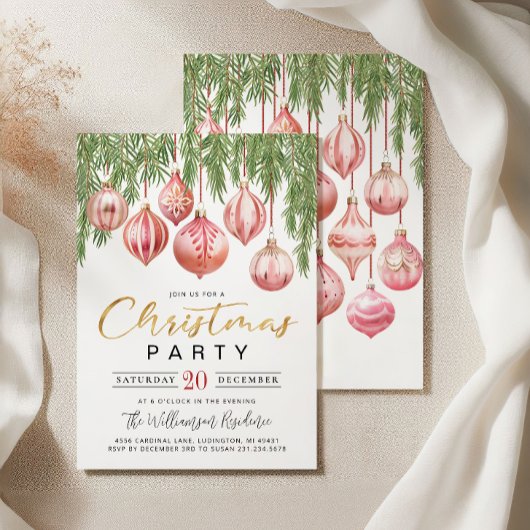 Modern Retro Pink Christmas Party Invitation 招待状