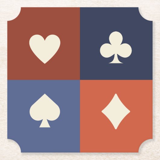 Modern Retro Playing Card Suit Poker & Bridge ペーパーコースター (正面)