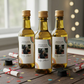 Modern Retro Rainbow Graduation Wine Bottle Label ワインラベル