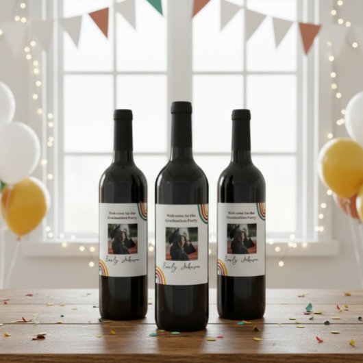 Modern Retro Rainbow Graduation Wine Bottle Label ワインラベル