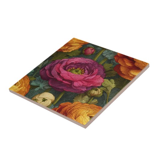 Modern Retro Ranunculus  Tiles  For Cooking Space タイル (側面)