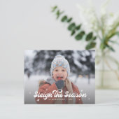 Modern Retro Sleigh The Season Photo Christmas シーズンポストカード (スタンド正面)