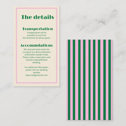 Modern Retro Striped Wedding Information 名刺 (正面/裏面)