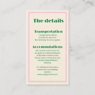 Modern Retro Striped  Wedding Information  名刺