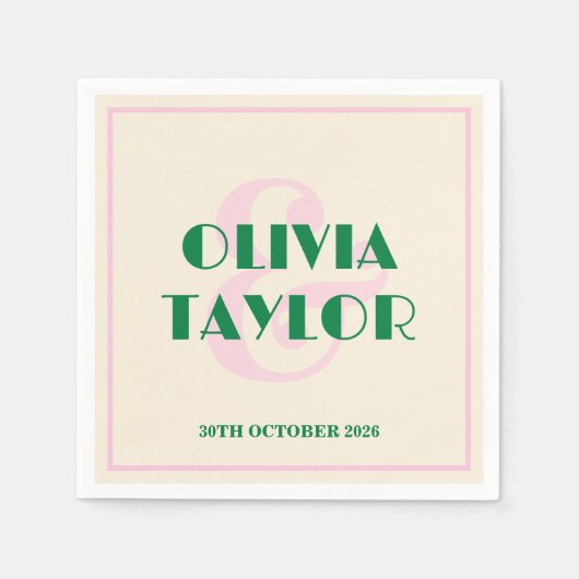 Modern Retro Striped Wedding Invitation スタンダードカクテルナプキン (正面)