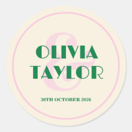 Modern Retro Striped Wedding Invitation ラウンドシール