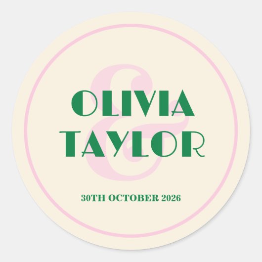 Modern Retro Striped Wedding Invitation ラウンドシール (正面)