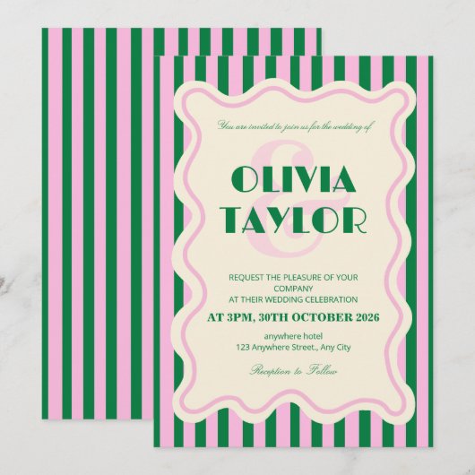 Modern Retro Striped Wedding Invitation 招待状 (正面/裏面)