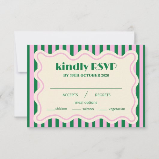 Modern Retro Striped Wedding RSVP Card (正面)
