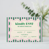 Modern Retro Striped Wedding RSVP Card (スタンド正面)