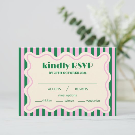 Modern Retro Striped Wedding RSVP Card (スタンド正面)