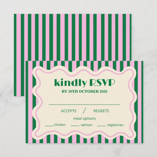Modern Retro Striped Wedding RSVP Card (正面/裏面)