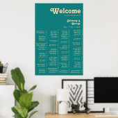 Modern Retro | Teal Alphabetical Seating Poster ポスター (ホームオフィス)