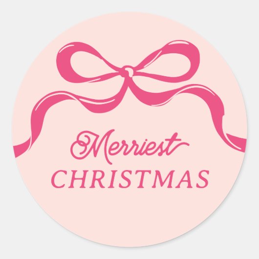 Modern Retro Trendy Christmas Pink Bows Holiday  ラウンドシール (正面)
