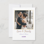 Modern Retro Typography Faux Gold Photo Wedding サンキューカード (正面)