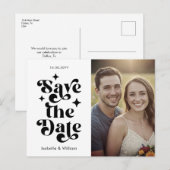 Modern Retro Typography Photo Wedding 案内ポストカード (正面/裏面)