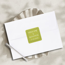 Modern Retro Vibrant Bold Citrus Green Wedding スクエアシール