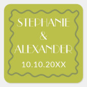 Modern Retro Vibrant Bold Citrus Green Wedding スクエアシール (正面)
