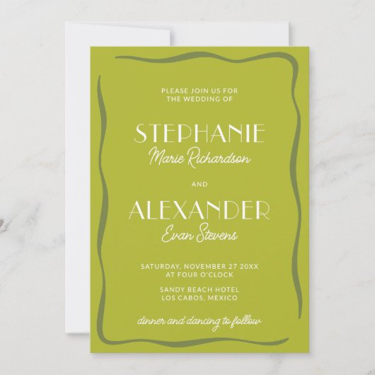 Modern Retro Vibrant Bold Citrus Green Wedding 招待状 (正面)