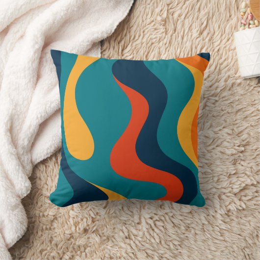 Modern Retro Wavy Abstract Pattern  クッション (ブランケット)